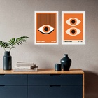 Kit 2 Quadros Olhos Laranja - Bauhaus 33x24cm Moldura Branca