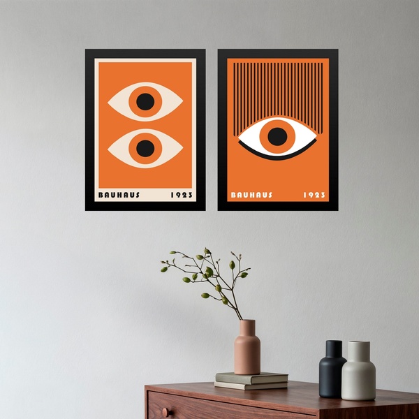 Kit 2 Quadros Olhos Laranja - Bauhaus 45x34cm - Com Vidro Mol