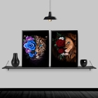 Kit 2 Quadros Onça E Leão Com Flores 24x18cm - Com Vidro Mold