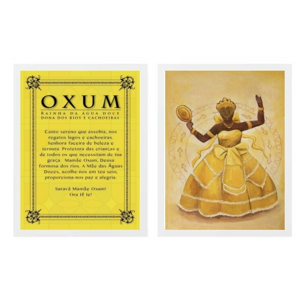 Kit 2 Quadros Oração Oxum 33x24cm Moldura:madeira Branca