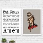 Kit 2 Quadros Oração Pai Nosso 24x18cm Moldura:madeira Preta