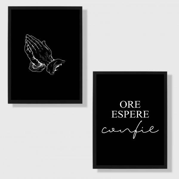 Kit 2 Quadros Ore Espere E Confie 45x34cm - Com Vidro Moldura