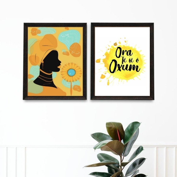 Kit 2 Quadros Oxum - Saudação 24x18cm - Com Vidro Moldura:mad