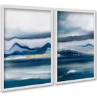 Kit 2 Quadros Paisagem Azul - Efeito Pintura 24x18cm - Com Vi