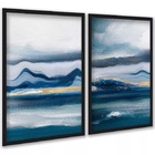 Kit 2 Quadros Paisagem Azul - Efeito Pintura 45x34cm Moldura
