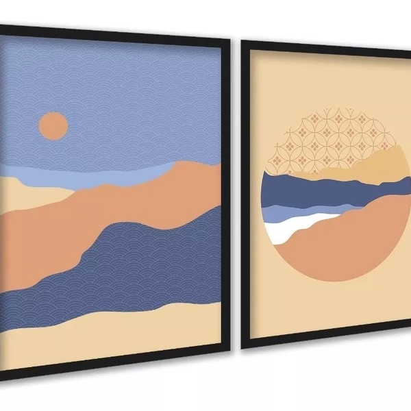 Kit 2 Quadros Paisagens Abstratas Montanhas 24x18cm - Com Vid