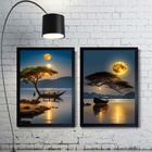 Kit 2 Quadros Paisagens Por Do Sol Rio Com Barcos 33x24cm Mol