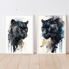 Kit 2 Quadros Pantera Negra Aquarela 33x24cm Moldura:madeira