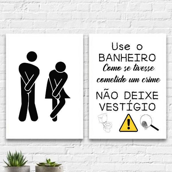 Kit 2 Quadros Para Banheiro Comercial 24x18cm Moldura:madeira