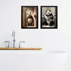 Kit 2 Quadros Para Banheiro Urso Panda 33x24cm Moldura Branca