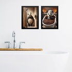Kit 2 Quadros Para Banheiro Urso Panda - Café 24x18cm - Com V
