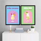 Kit 2 Quadros Para Bar - Coquetéis 24x18cm Moldura Branca