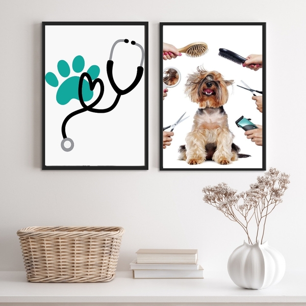 Kit 2 Quadros Para Clinica Veterinária E Pet Shop 45x34cm - C