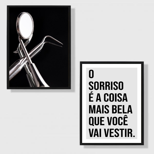 Kit 2 Quadros Para Consultório Odontológico 45x34cm - Com Vid