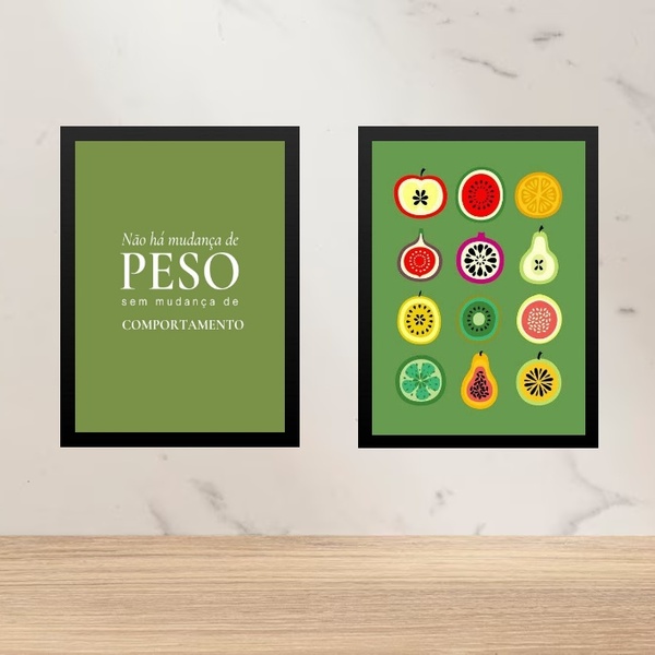 Kit 2 Quadros Para Cozinha - Alimentação Saudável 45x34cm Mol