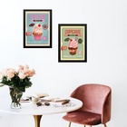 Kit 2 Quadros Para Cozinha - Cupcakes 45x34cm - Com Vidro Mol