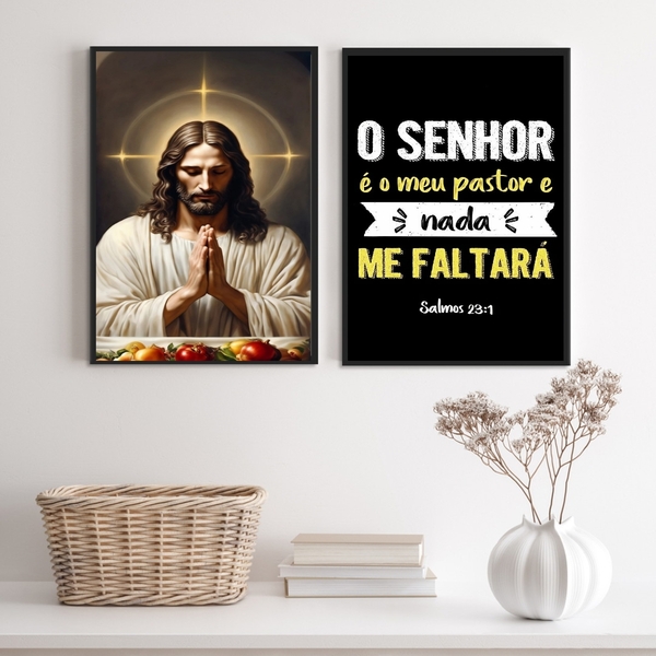 Kit 2 Quadros Para Cozinha O Senhor É Meu Pastor 24x18cm - Co