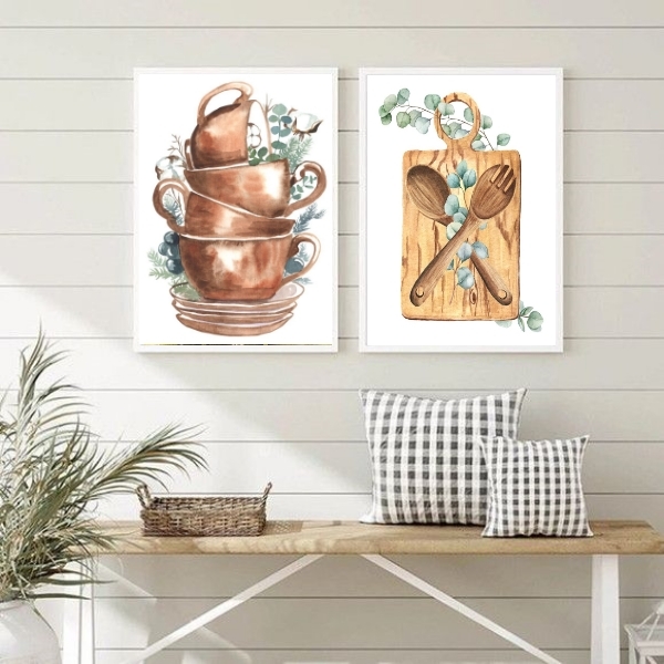 Kit 2 Quadros Para Cozinha Panelas E Utensílios 33x24cm - Com