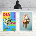 Kit 2 Quadros Para Decoração De Sorveteria 45x34cm Moldura Pr