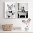 Kit 2 Quadros Para Decorar Banheiro- Gatos 45x34cm Moldura:ma