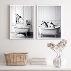 Kit 2 Quadros Para Decorar Banheiro- Pinguins 33x24cm - Com V