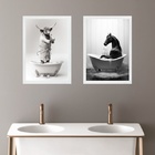 Kit 2 Quadros Para Decorar Banheiro - Boi E Cavalo 24x18cm Mo