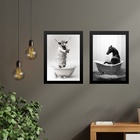Kit 2 Quadros Para Decorar Banheiro - Boi E Cavalo 33x24cm Mo
