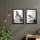 Kit 2 Quadros Para Decorar Banheiro - Zebrinha 45x34cm Moldur