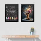 Kit 2 Quadros Para Decorar Sorveteria 33x24cm Moldura Preta