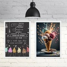 Kit 2 Quadros Para Decorar Sorveteria 45x34cm Moldura Preta