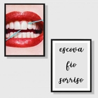 Kit 2 Quadros Para Dentista Escova Fio Sorriso 45x34cm - Com