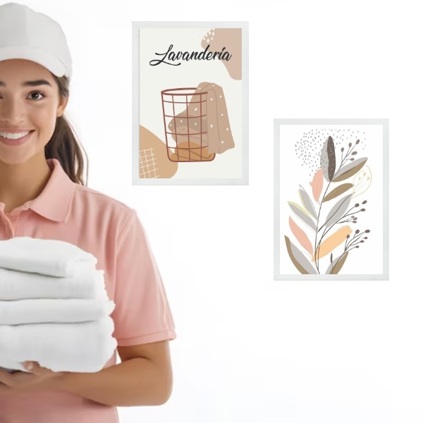 Kit 2 Quadros Para Lavanderia Arte Boho 24x18cm - Com Vidro M