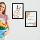 Kit 2 Quadros Para Lavanderia Arte Boho 24x18cm Moldura Branca