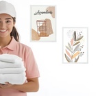 Kit 2 Quadros Para Lavanderia Arte Boho 33x24cm Moldura Branca