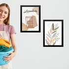 Kit 2 Quadros Para Lavanderia Arte Boho Floral 24x18cm - Com
