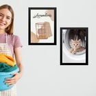 Kit 2 Quadros Para Lavanderia - Gatinho 24x18cm Moldura Branca
