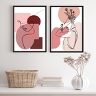 Kit 2 Quadros Para Quarto Mulher Contorno Linha rosê 45x34cm