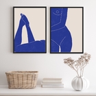 Kit 2 Quadros Para Quarto Nú Artistico Azul 45x34cm Moldura:m