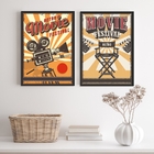 Kit 2 Quadros Para Sala De Cinema Retrô 45x34cm - Com Vidro M