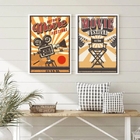 Kit 2 Quadros Para Sala De Cinema Retrô 45x34cm Moldura:madei