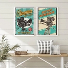 Kit 2 Quadros Para Sala De Cinema Retrô Azul 33x24cm - Com Vi