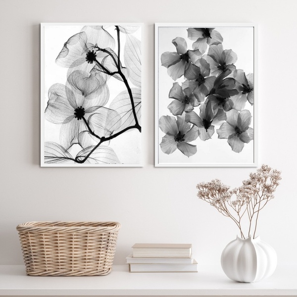 Kit 2 Quadros Para Sala Florais Transparentes 33x24cm - Com V