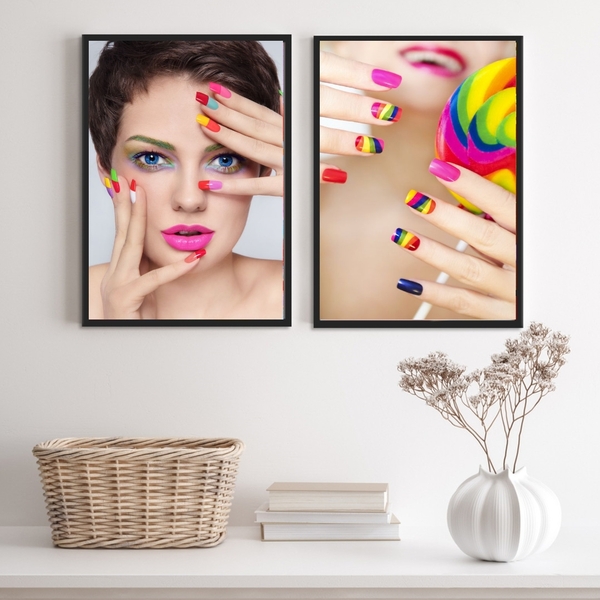 Kit 2 Quadros Para Salão Manicure- Unhas Coloridas 45x34cm Mo