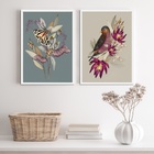 Kit 2 Quadros Para Varanda Passarinho E Borboleta 33x24cm Mol