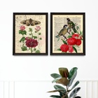 Kit 2 Quadros Para Varanda Pássaro Borboletas E Flores 24x18c