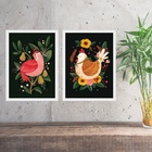 Kit 2 Quadros Passarinho E Galinha Vintage Retrô 45x34cm Mold