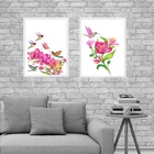 Kit 2 Quadros Passarinhos Beija-flores 33x24cm Moldura Preta