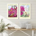 Kit 2 Quadros Passarinhos Com Flores Rosas 33x24cm - Com Vidr