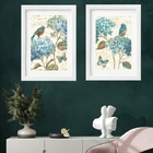 Kit 2 Quadros Passarinhos Hortências - 60x48cm Moldura:madeir