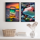 Kit 2 Quadros Pedras Coloridas- Ilha De Creta 33x24cm Moldura